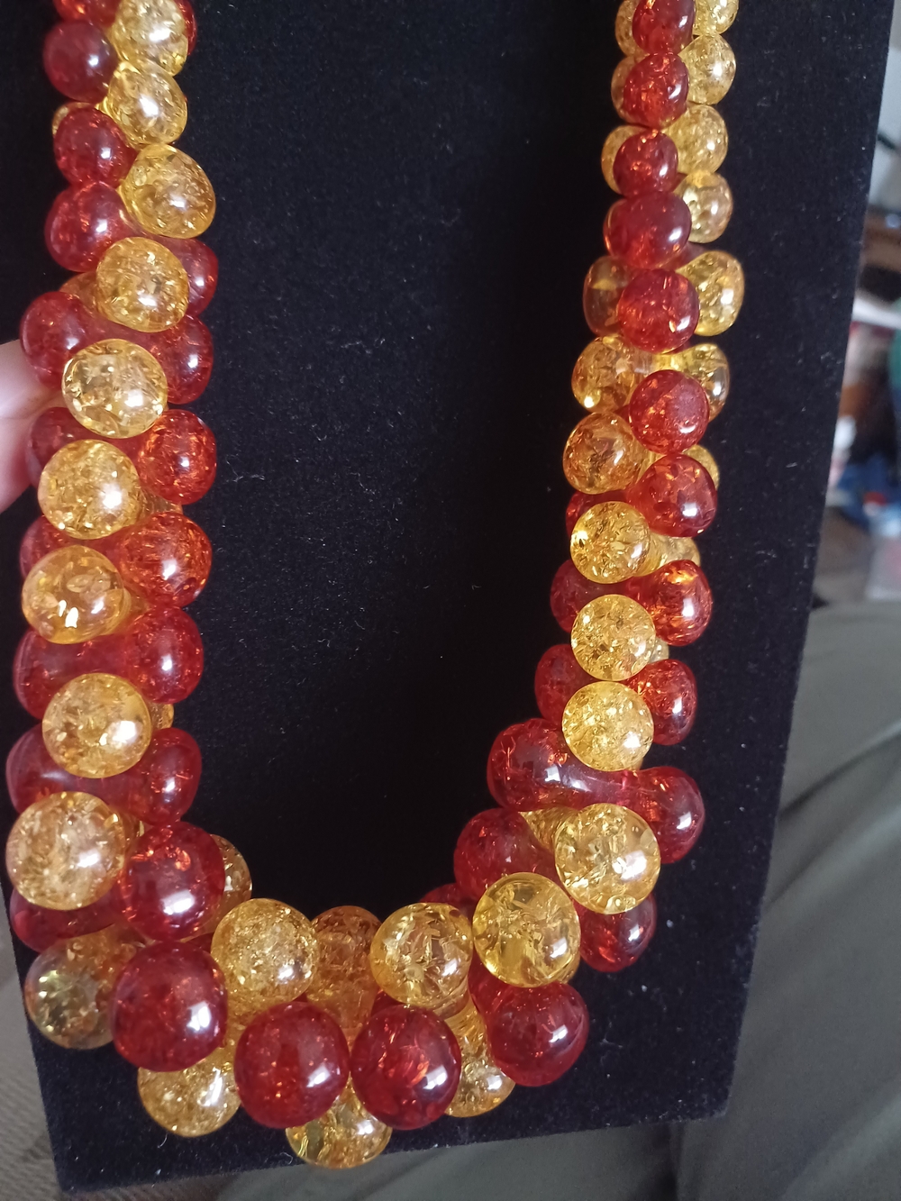 Orange And Gold Bead Spiral Necklace - Women Jewelry 10"drop - Picture 2 of 5
